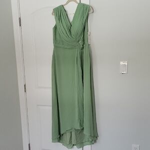 Elegant Sage Green V-Neck High-Low Evening Dress